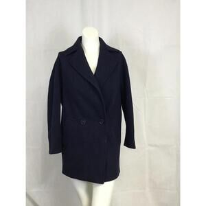 [326] Charles Gray Coat XS Blue Wool Pea Jacket Lined Pockets Mid Length